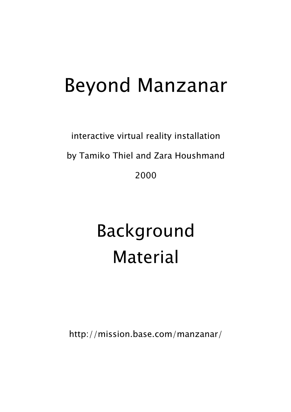 Beyond Manzanar