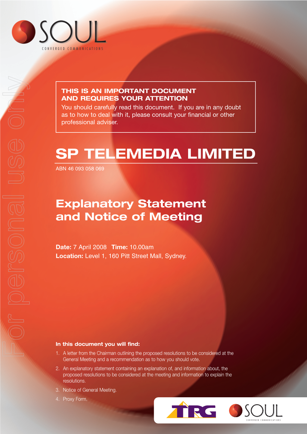 13569 SP Telemedia Explanatory Statement