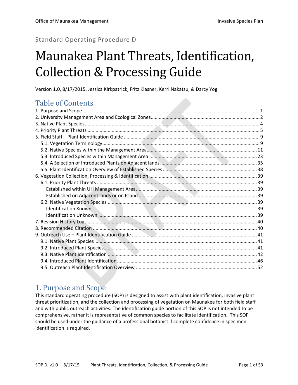 Maunakea Plant Threats, Identification, Collection & Processing Guide