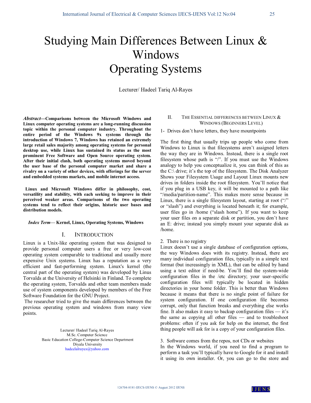 Studying Main Differences Between Linux & Windows Operating Systems