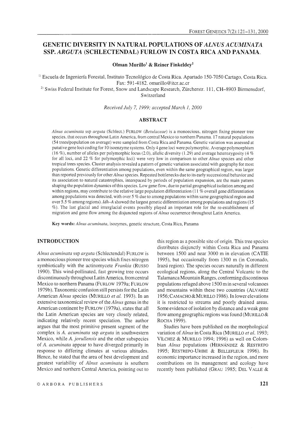 Genetic Diversity in Natural Populations of Alnus Acuminata Ssp