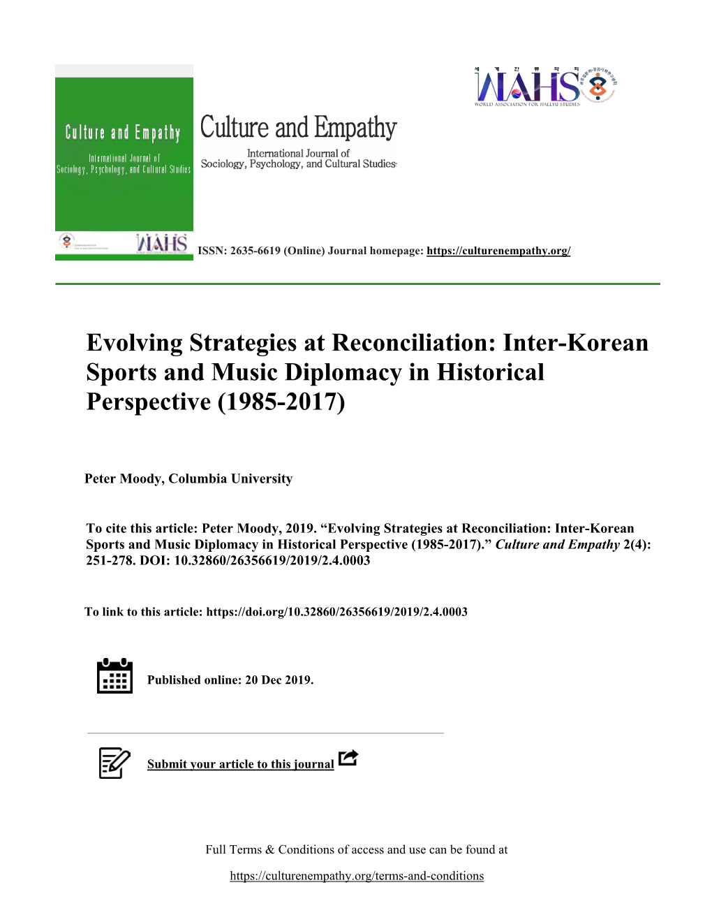 Evolving Strategies at Reconciliation: Inter-Korean Sports and Music Diplomacy in Historical Perspective (1985-2017)