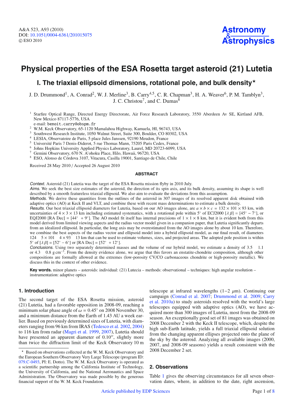 Triaxial Ellipsoid Dimensions, Rotational Pole, and Bulk Density