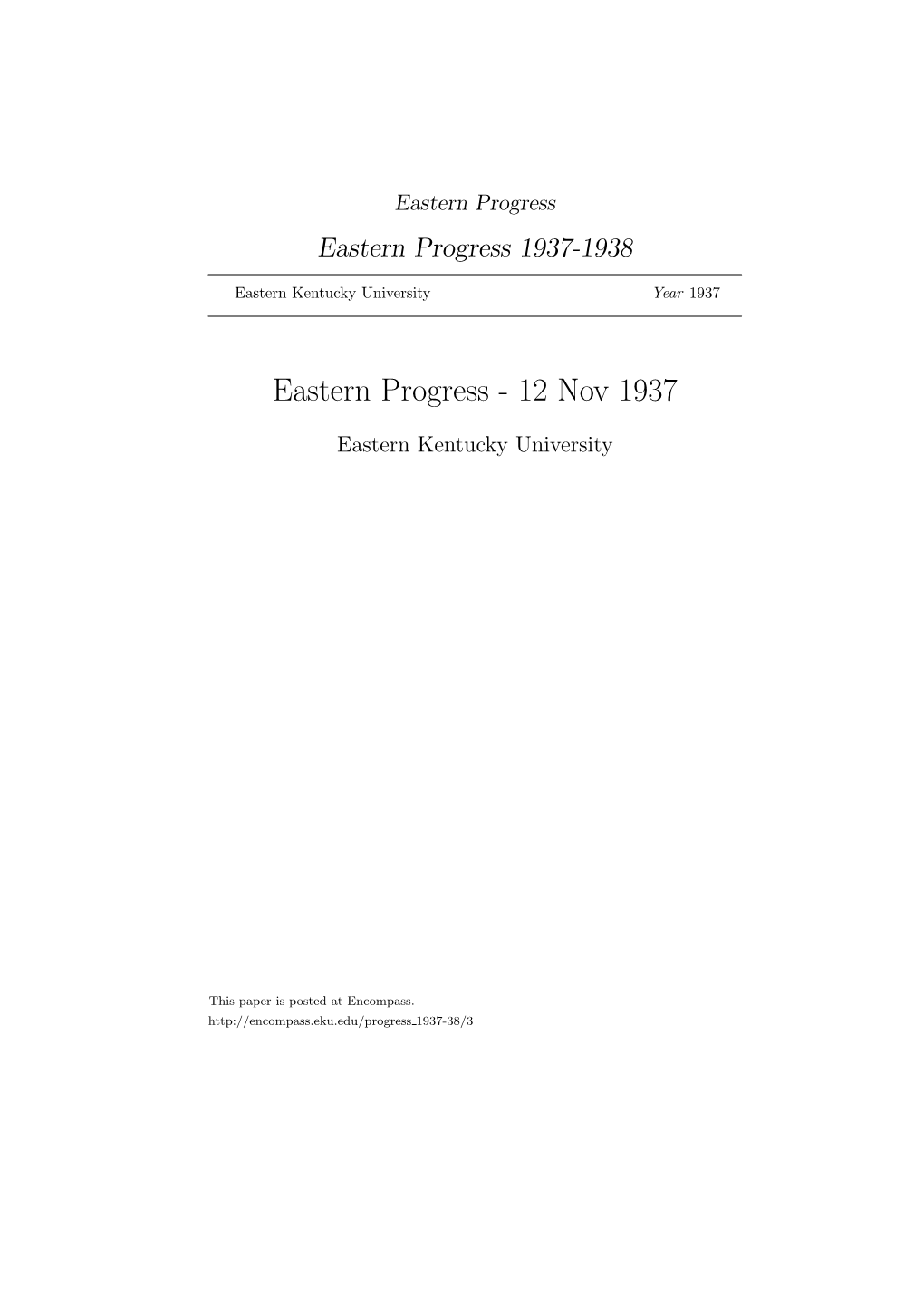 Eastern Progress Eastern Progress 1937-1938