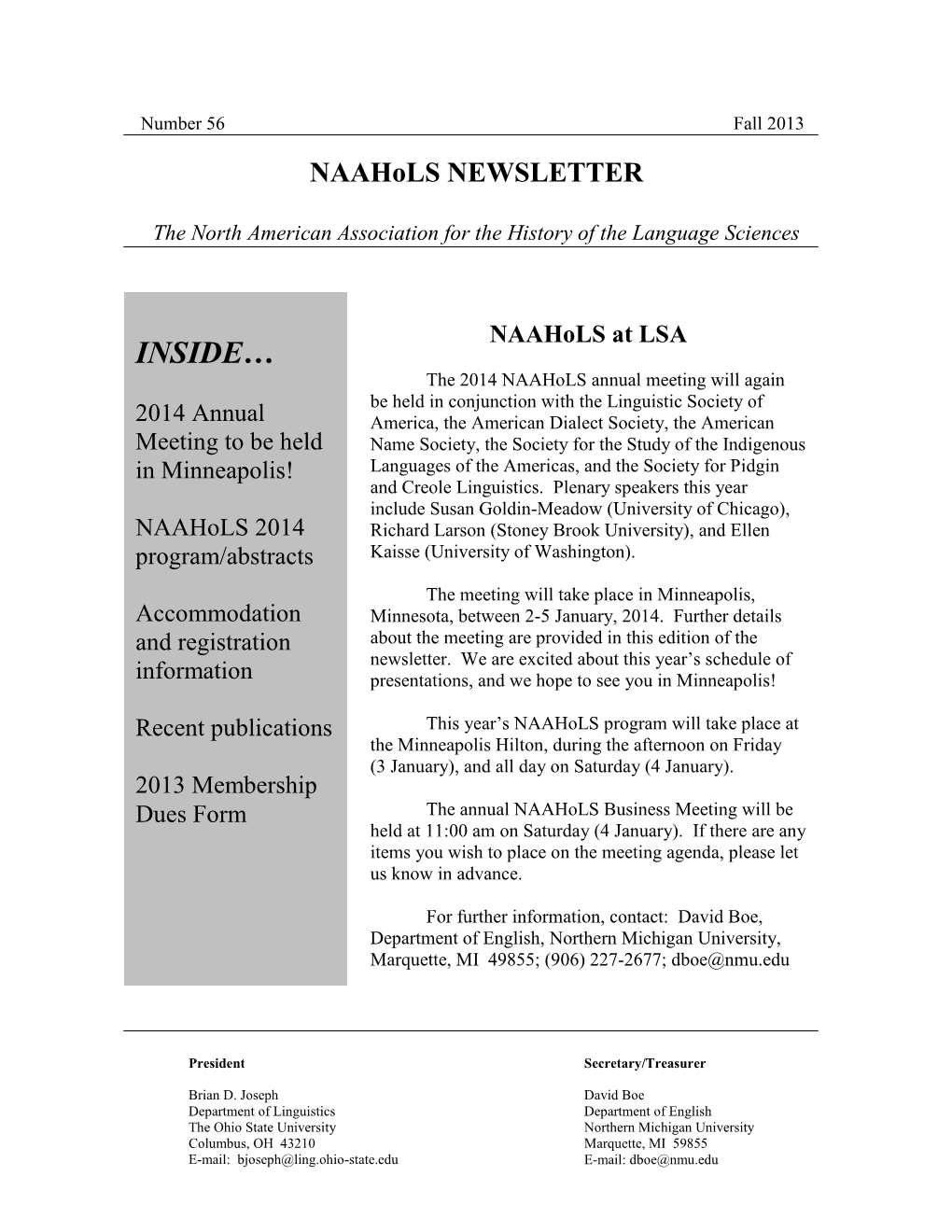 Naahols Newsletter 56 (Fall 2013)