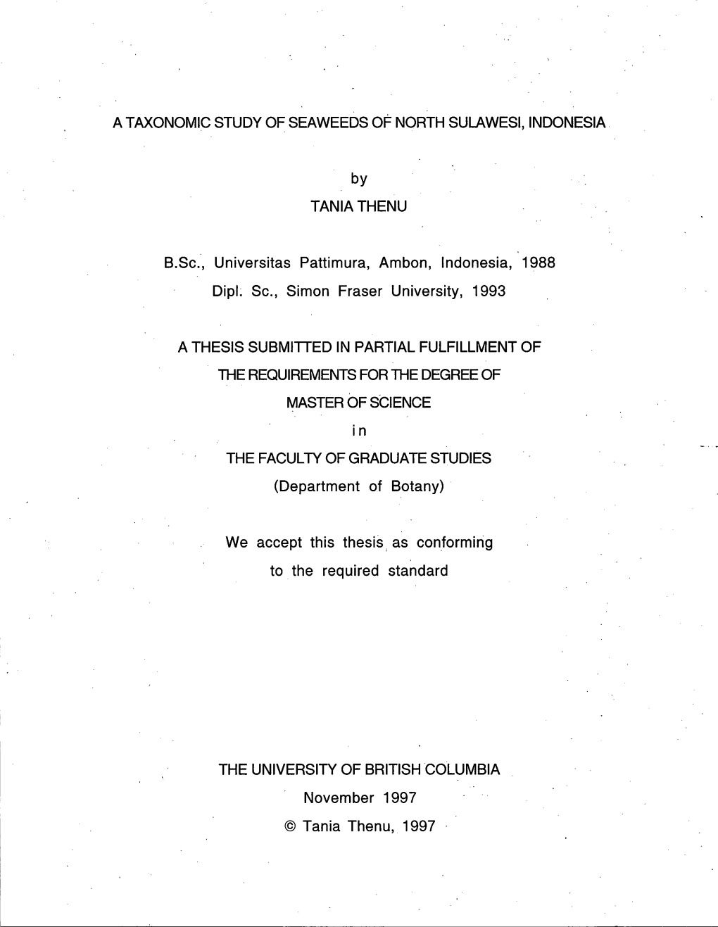 A Taxonomic Study of Seaweeds of North Sulawesi, Indonesia