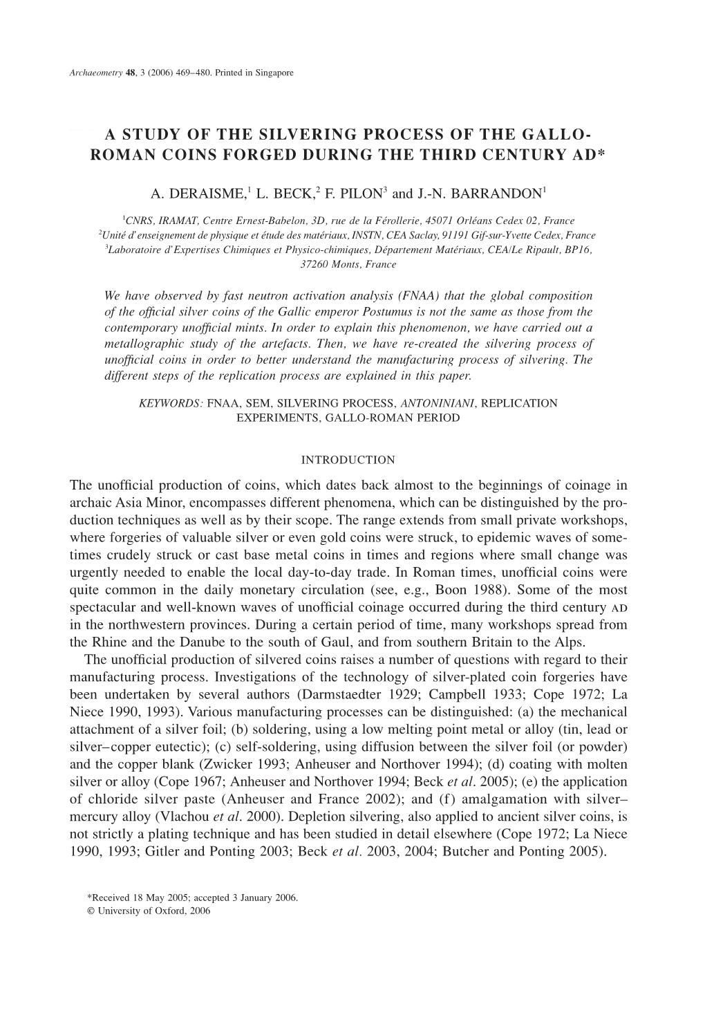 A Study of the Silvering Process of the Gallo- Roman Coins Forged During