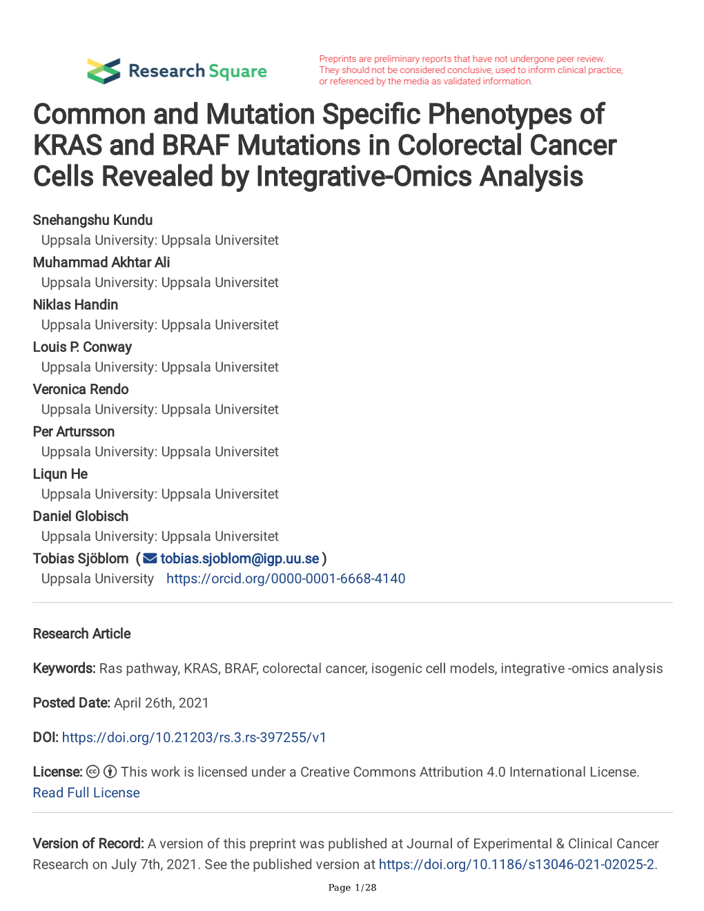 Common and Mutation Speci C Phenotypes of KRAS and BRAF