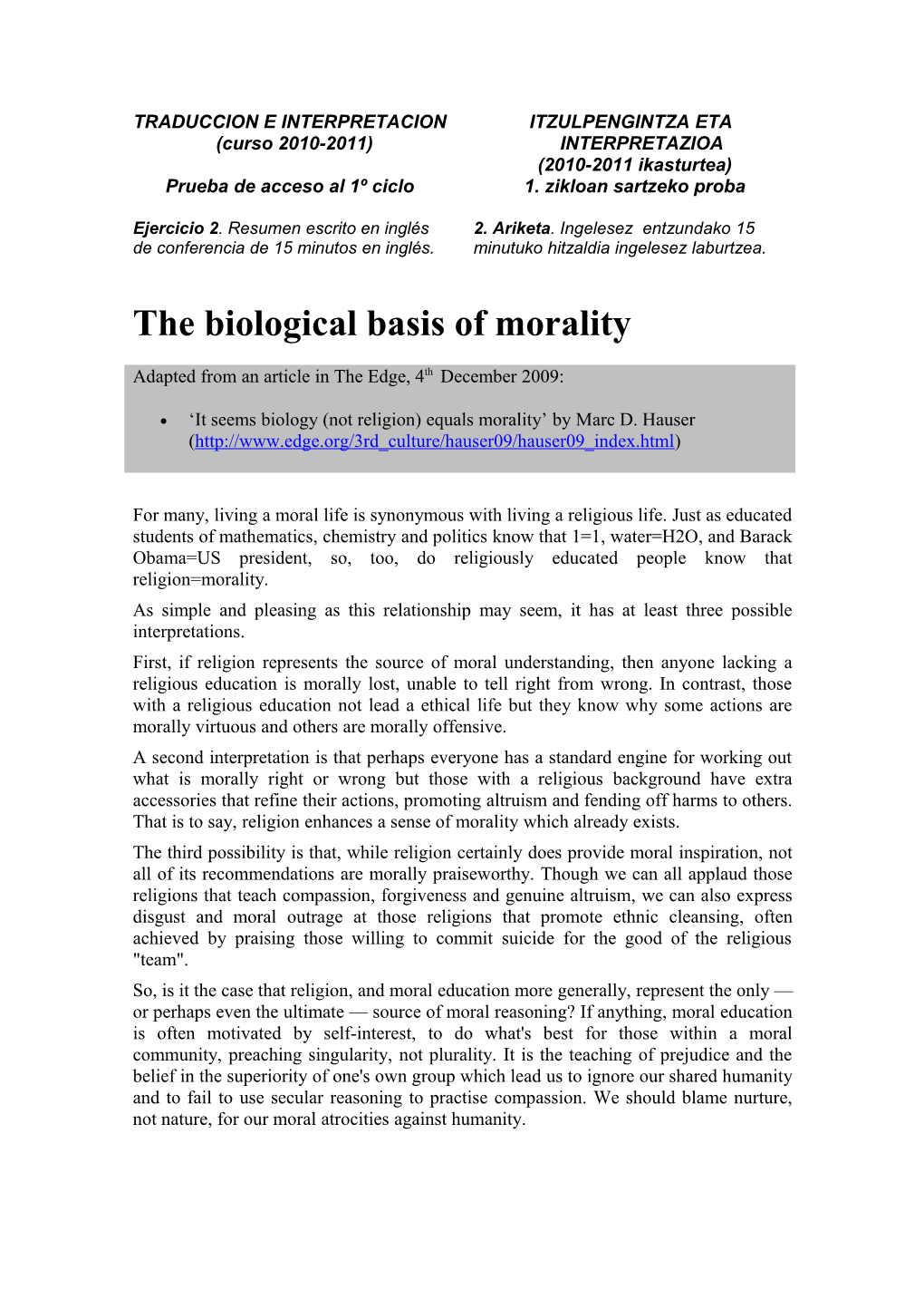 Texto De La Prueba 2 Para Acceso Al 1R Ciclo De T&I