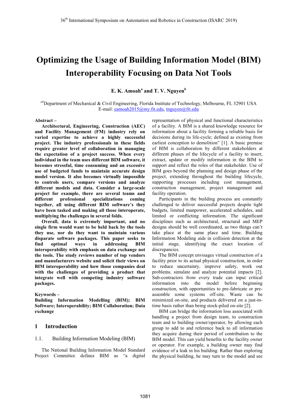 BIM) Interoperability Focusing on Data Not Tools