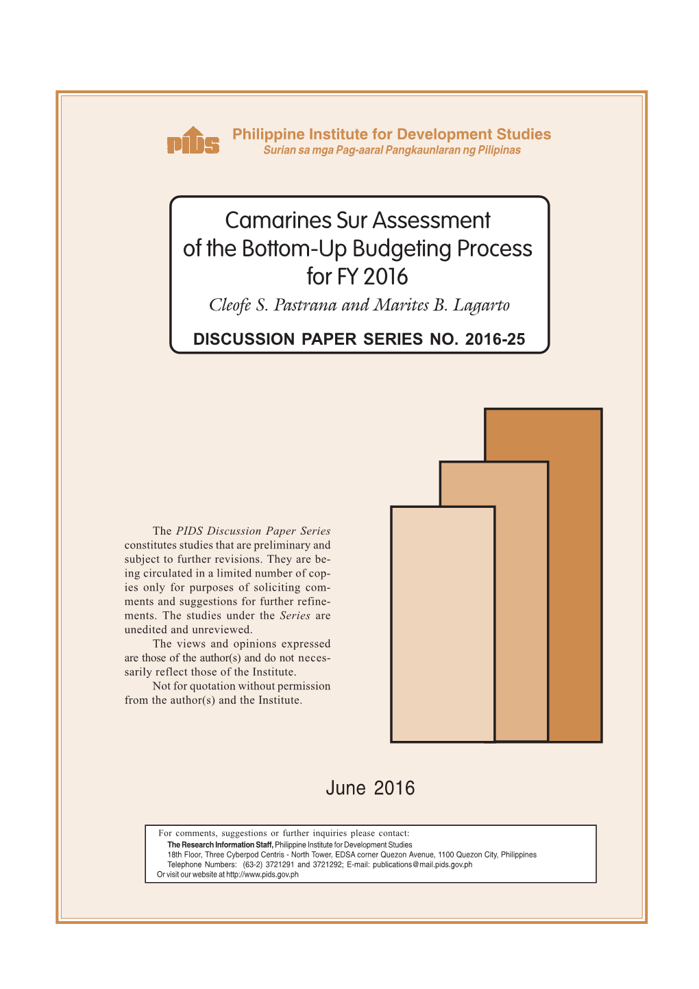 Camarines Sur Assessment of the Bottom-Up Budgeting Process for FY 2016 Cleofe S