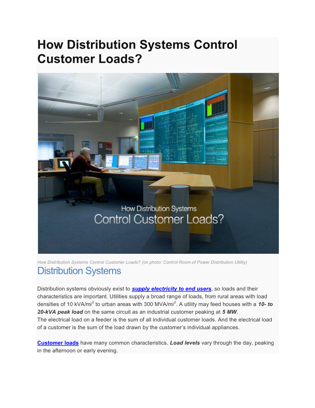 How Distribution Systems Control Customer Loads?