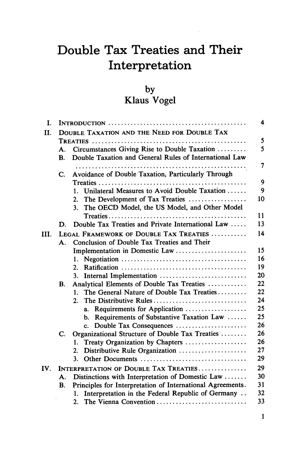 Double Tax Treaties and Their Interpretation