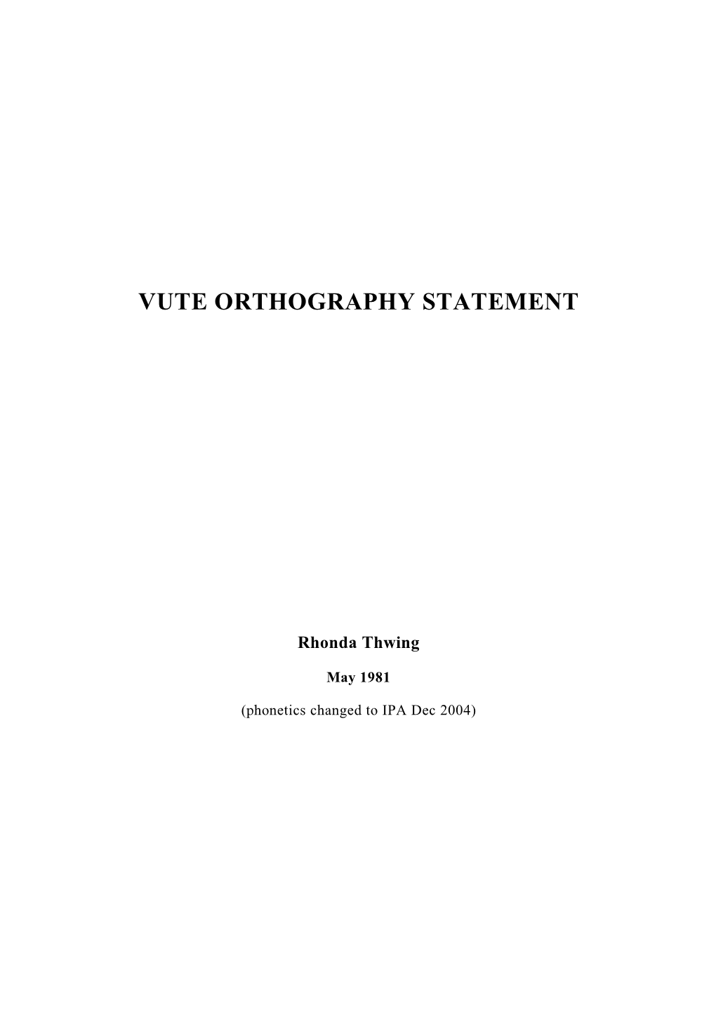 Vute Orthography