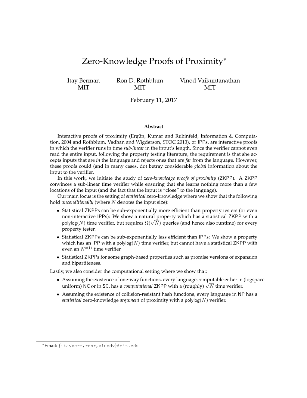 Zero-Knowledge Proofs of Proximity∗