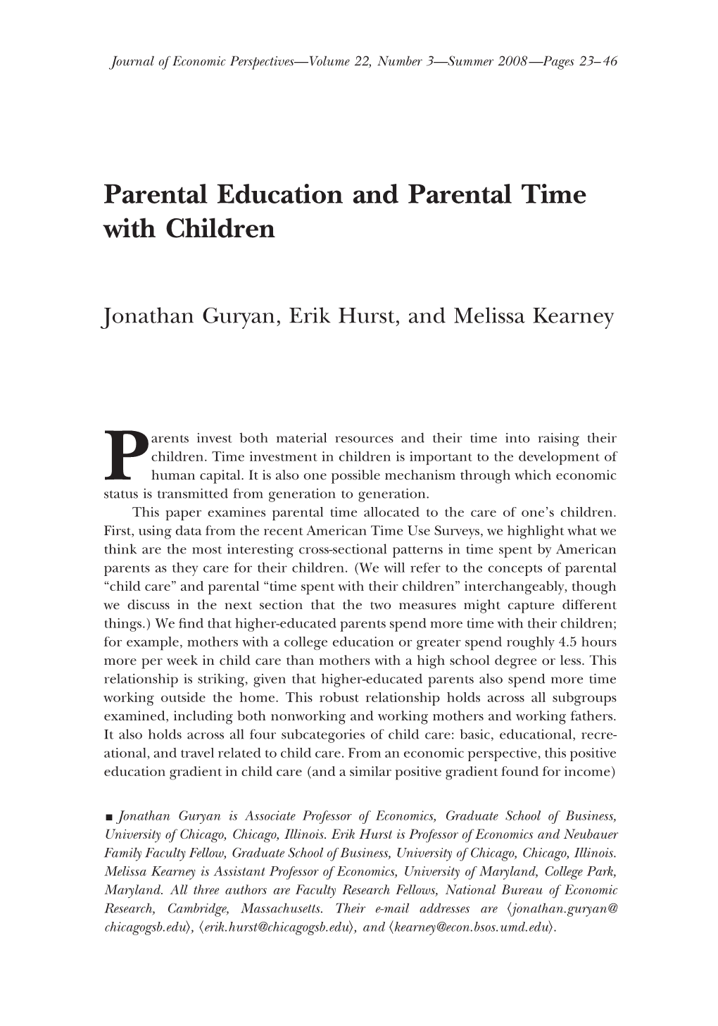 Parental Education and Parental Time with Children