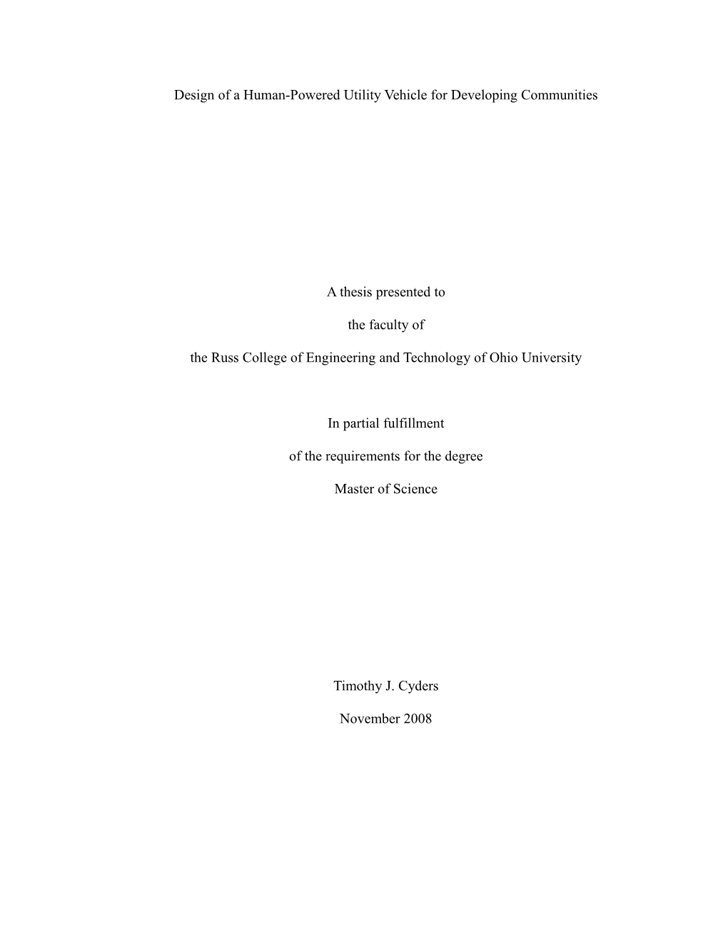 Design of a Human-Powered Utility Vehicle for Developing Countries (134 Pp.)