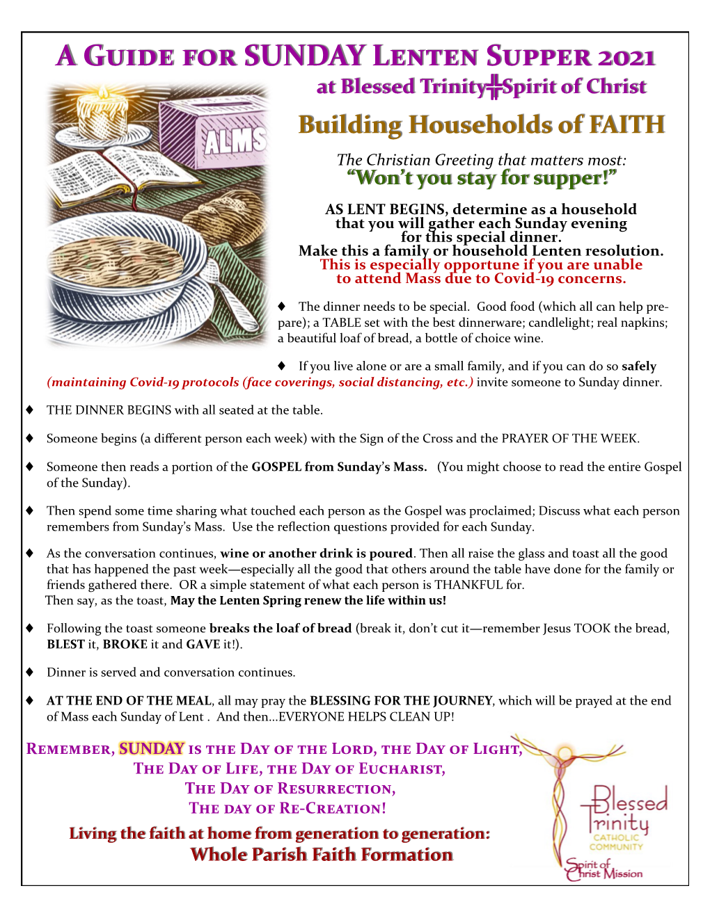 A Guide for SUNDAY Lenten Supper 2021 at Blessed Trinity╬Spirit of Christ