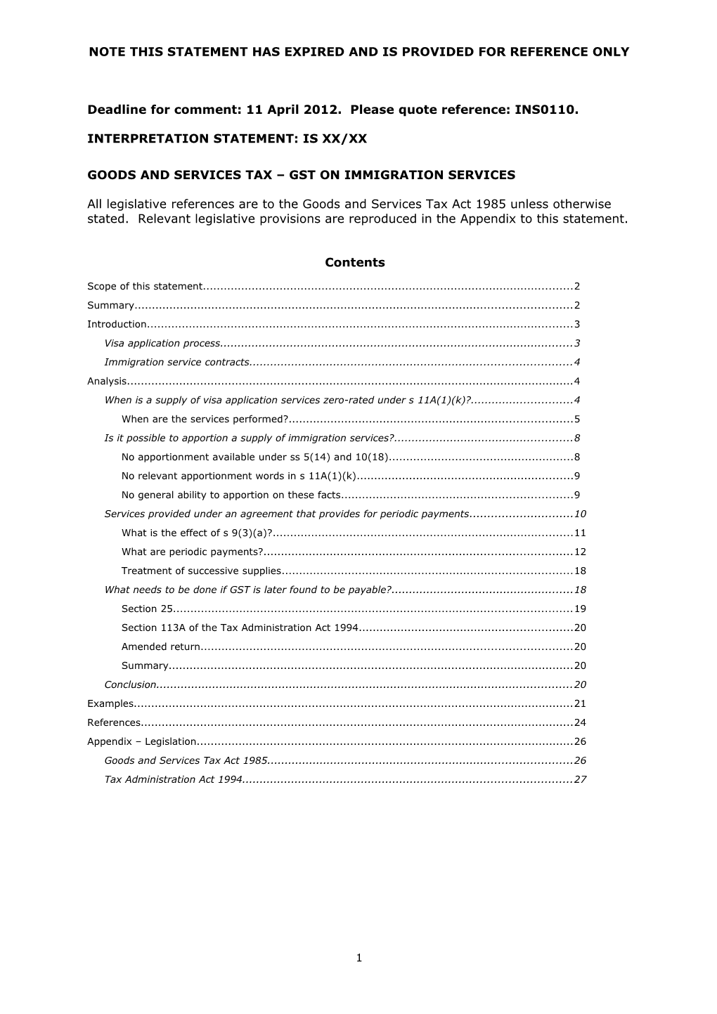 Goods and Services Tax - GST on Immigration Services