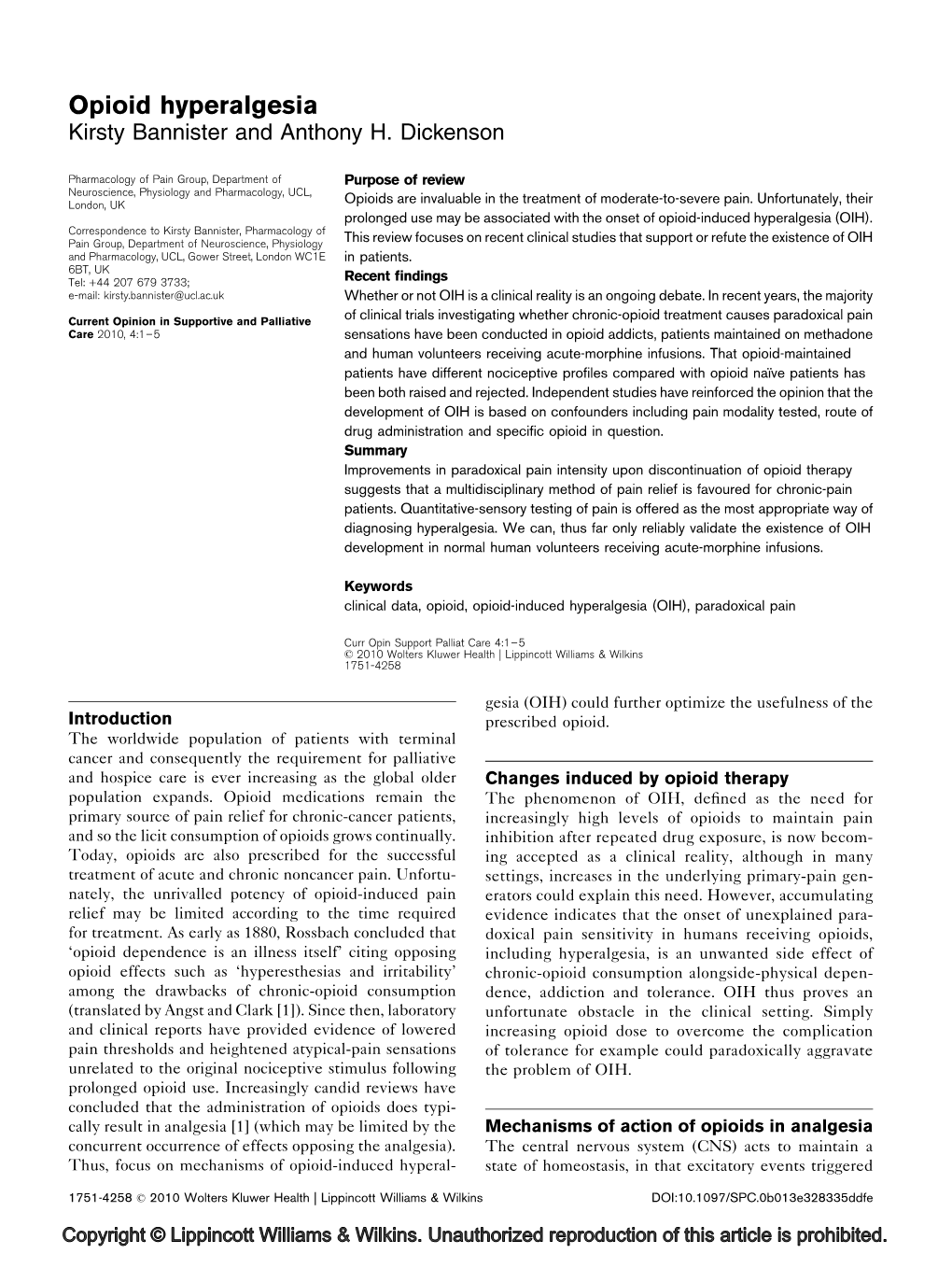 Opioid Hyperalgesia Kirsty Bannister and Anthony H