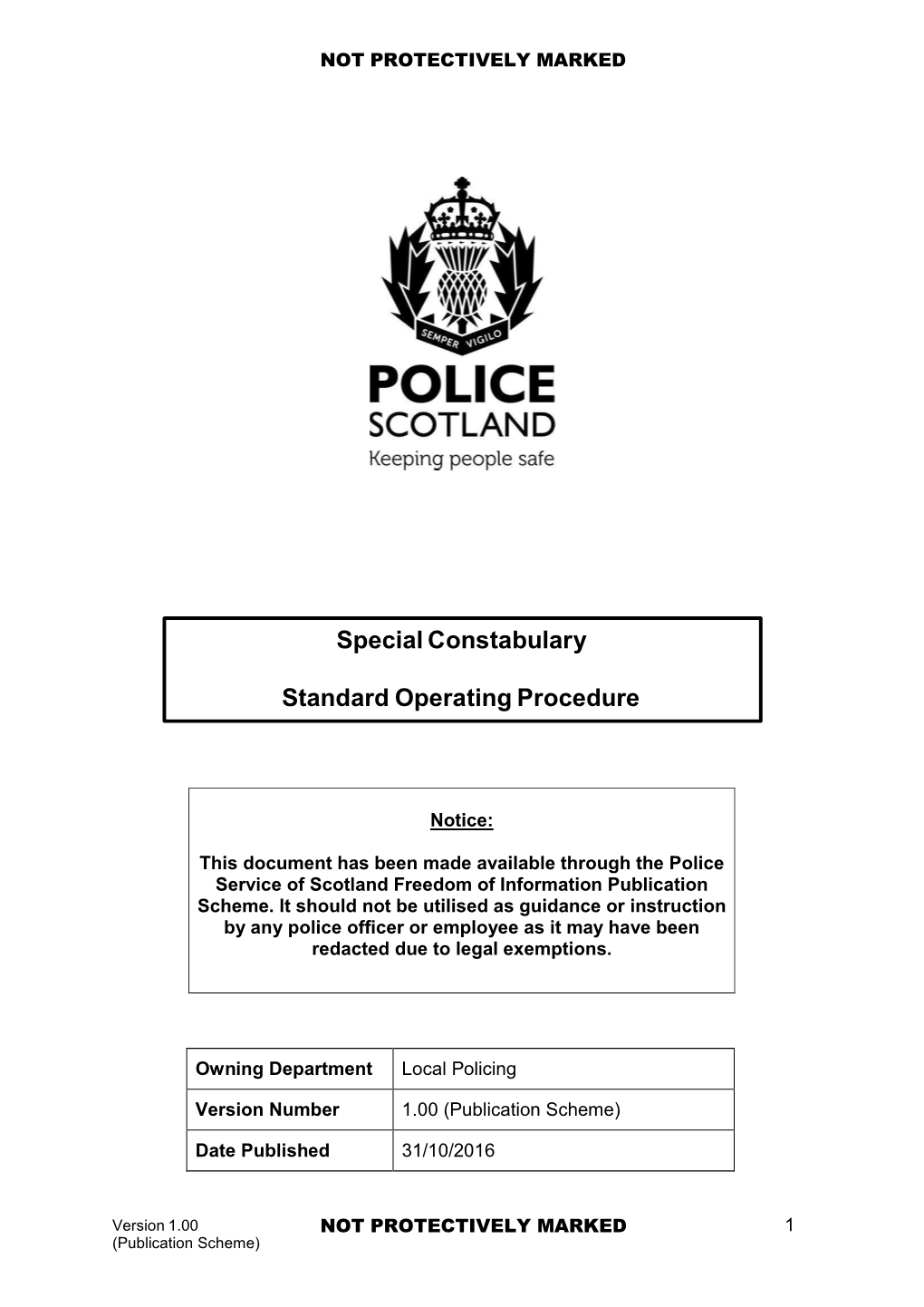 Special Constabulary Standard Operating Procedure