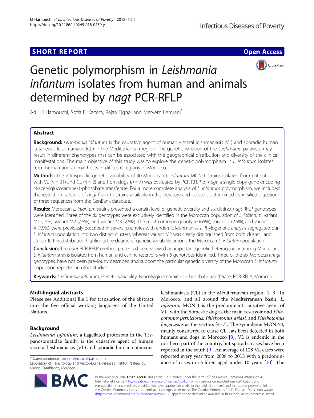 Genetic Polymorphism in Leishmania Infantum Isolates from Human And
