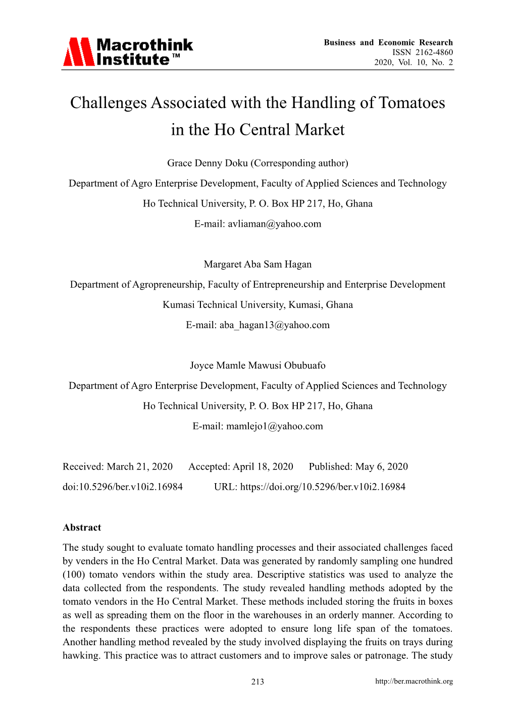 Challenges Associated with the Handling of Tomatoes in the Ho Central Market