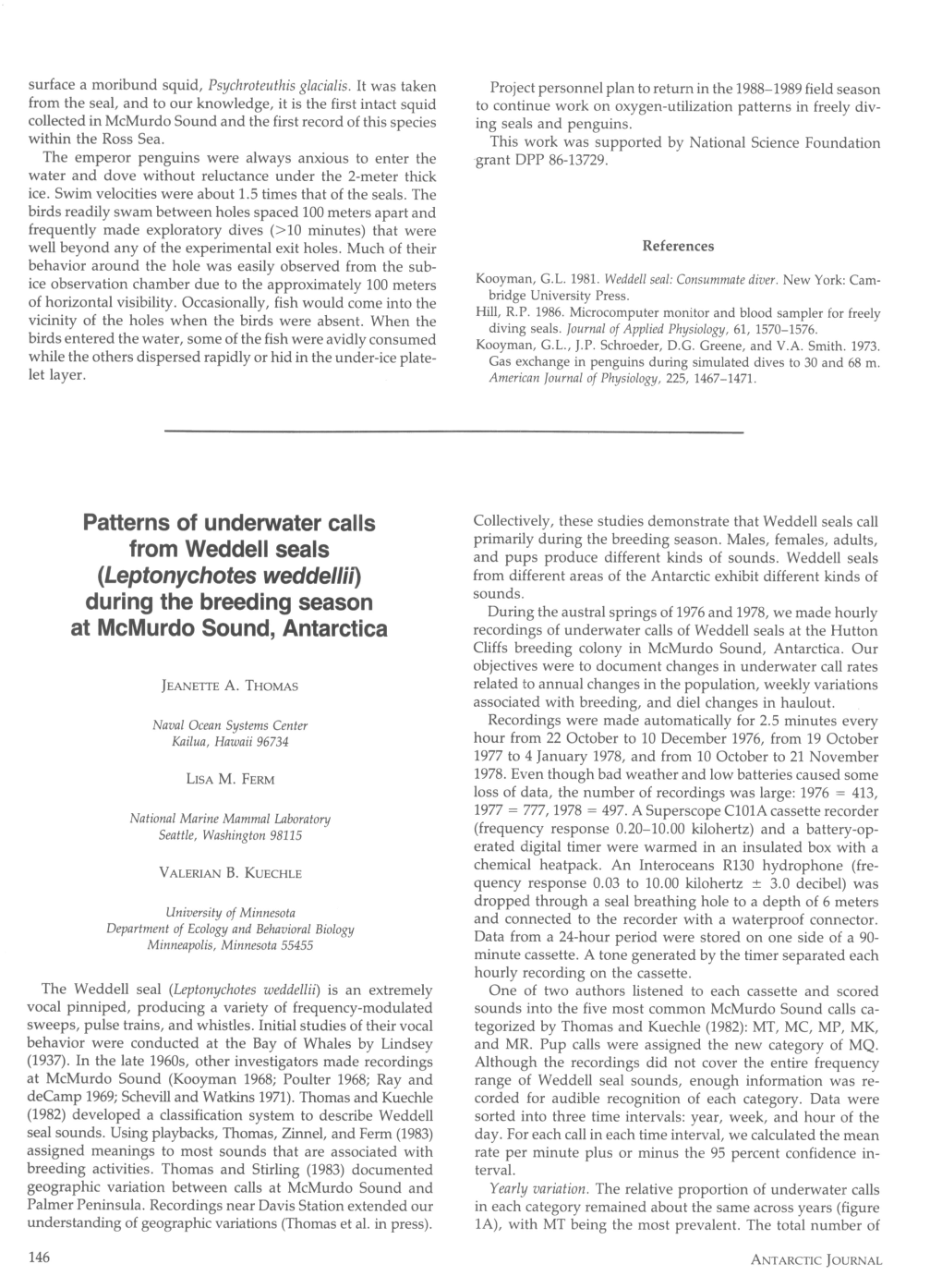 Patterns of Underwater Calls from Weddell Seals During the Breeding