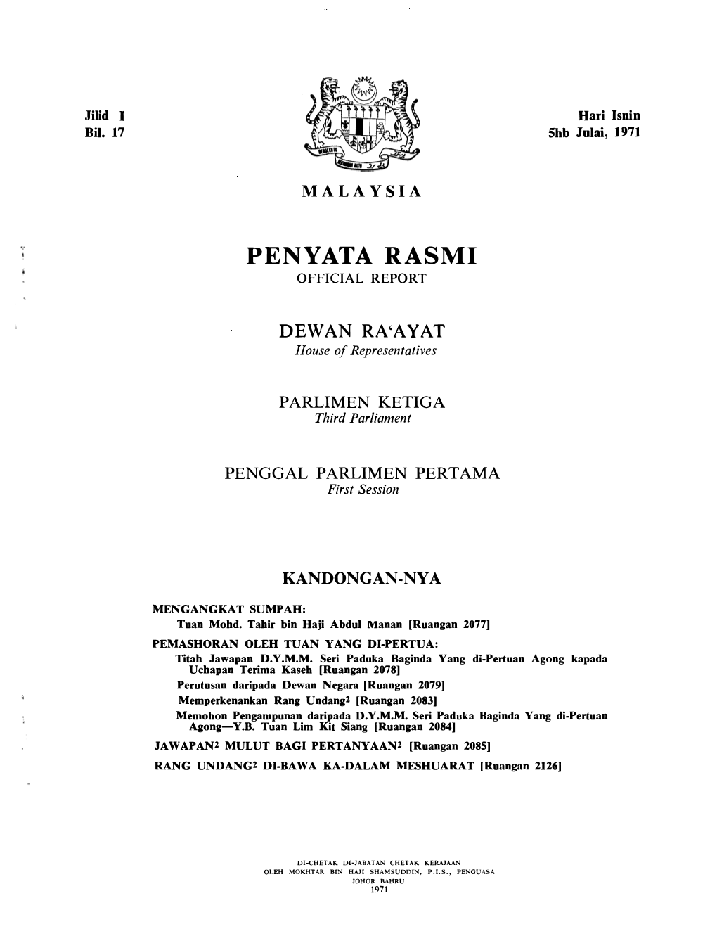 Penyata Rasmi Official Report