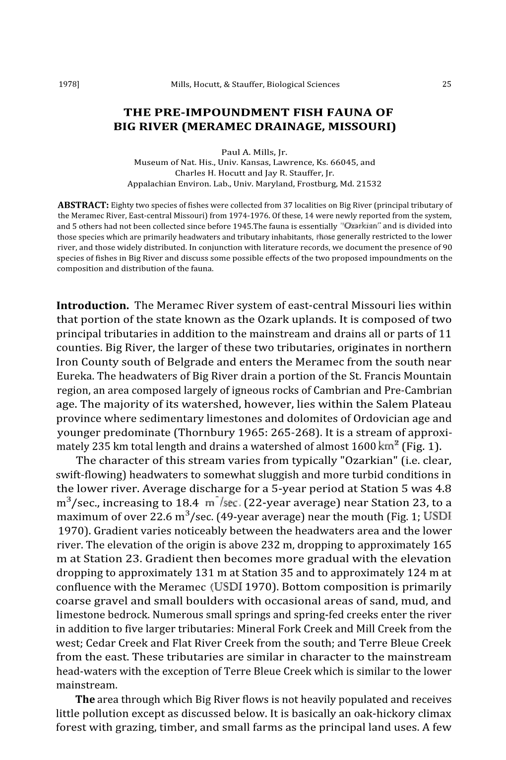 The Pre-Impoundment Fish Fauna of Big River (Meramec Drainage, Missouri)