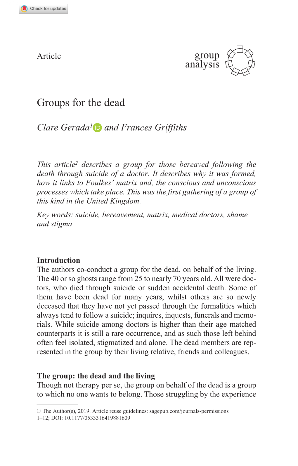 Groups for the Dead Research-Article8816092019