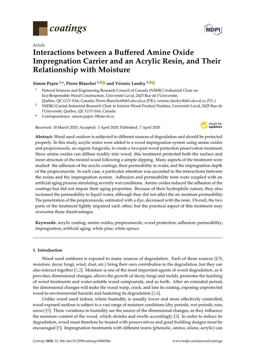 Interactions Between a Buffered Amine Oxide Impregnation Carrier and an Acrylic Resin, and Their Relationship with Moisture