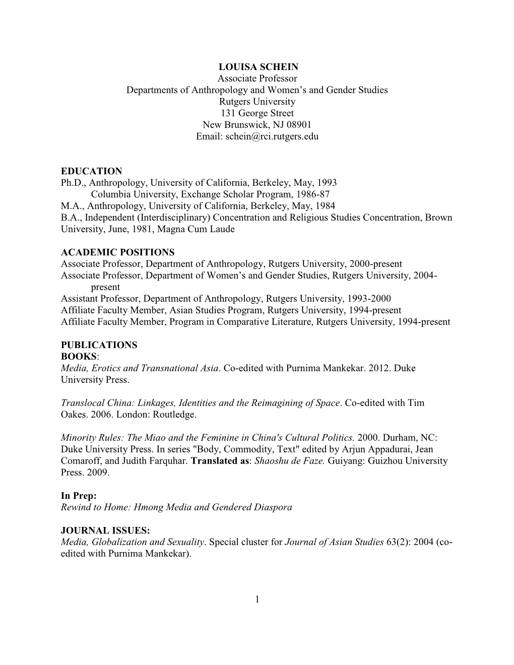 Professor Schein's CV