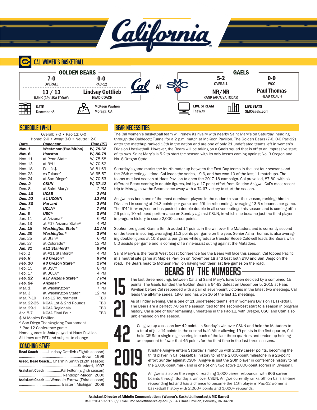 BEARS by the NUMBERS Feb