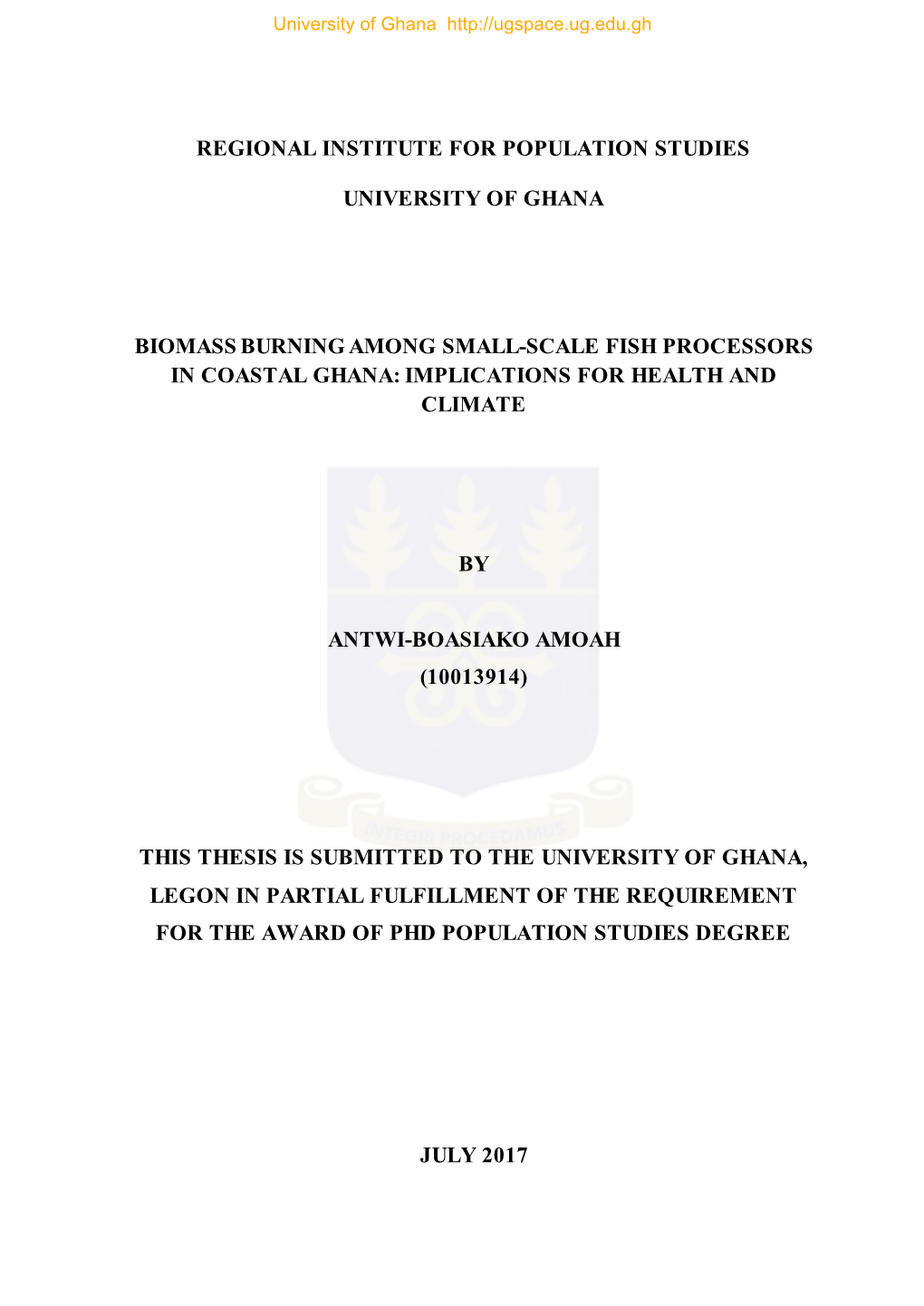 Biomass Burning Among Small-Scale Fish Processors in Coastal Ghana: Implications for Health and Climate