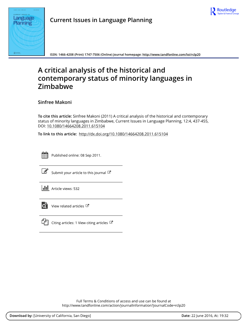 A Critical Analysis of the Historical and Contemporary Status of Minority Languages in Zimbabwe