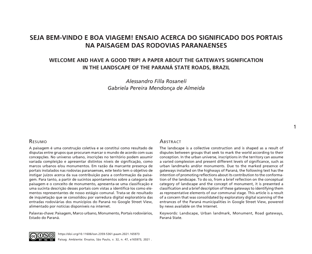 Ensaio Acerca Do Significado Dos Portais Na Paisagem Das Rodovias Paranaenses