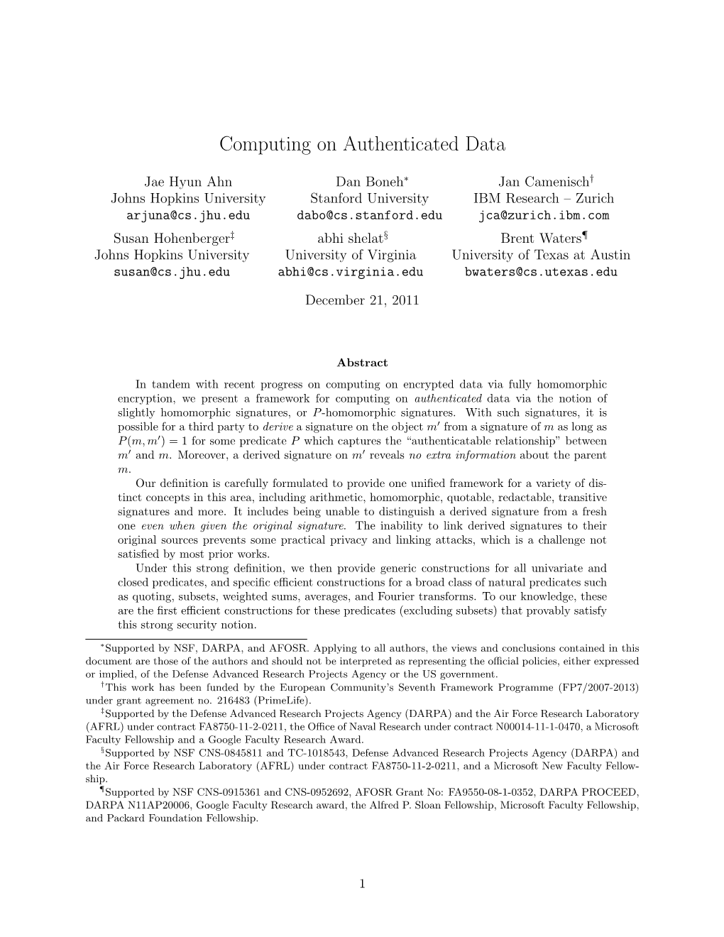 Computing on Authenticated Data
