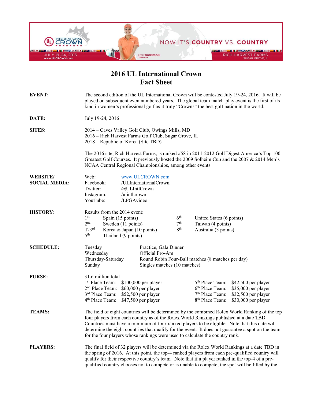 2016 UL International Crown Fact Sheet