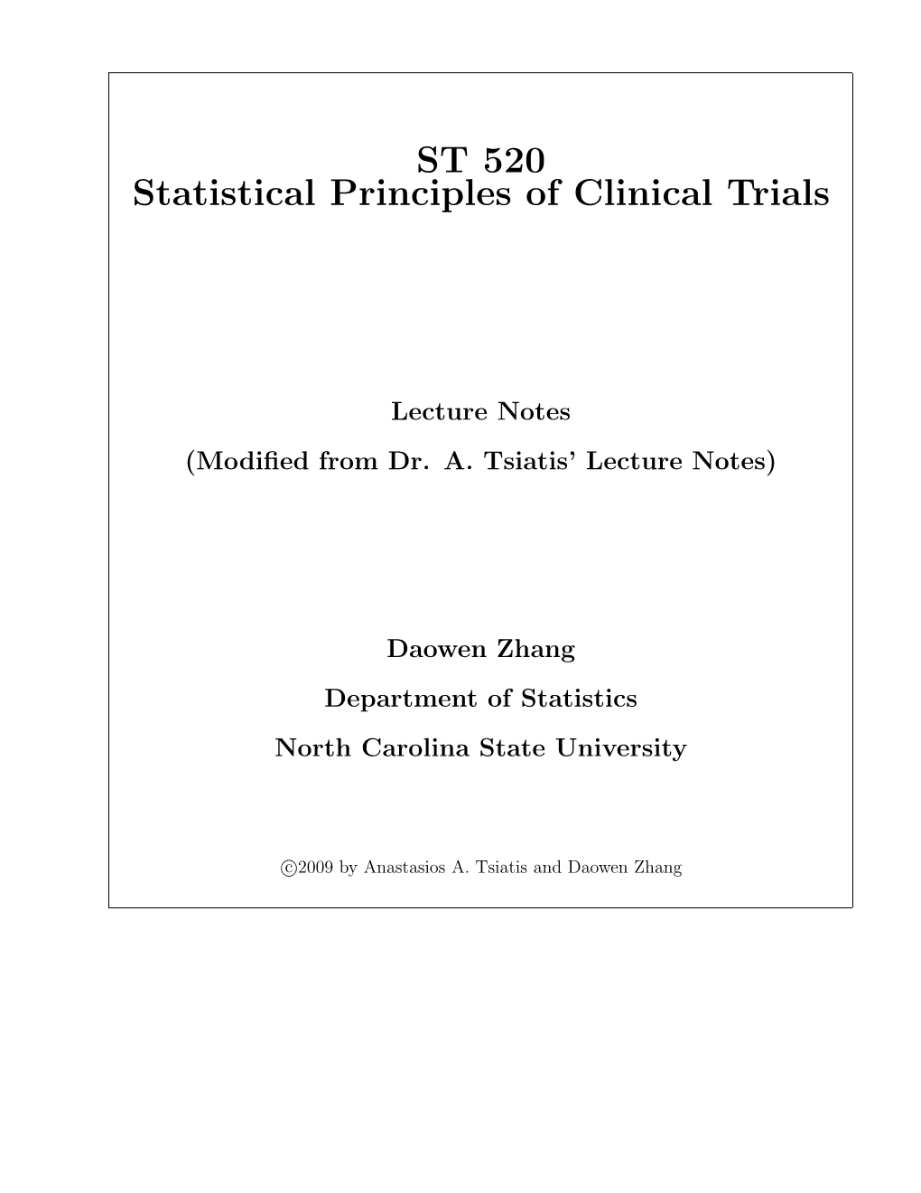 ST 520 Statistical Principles of Clinical Trials