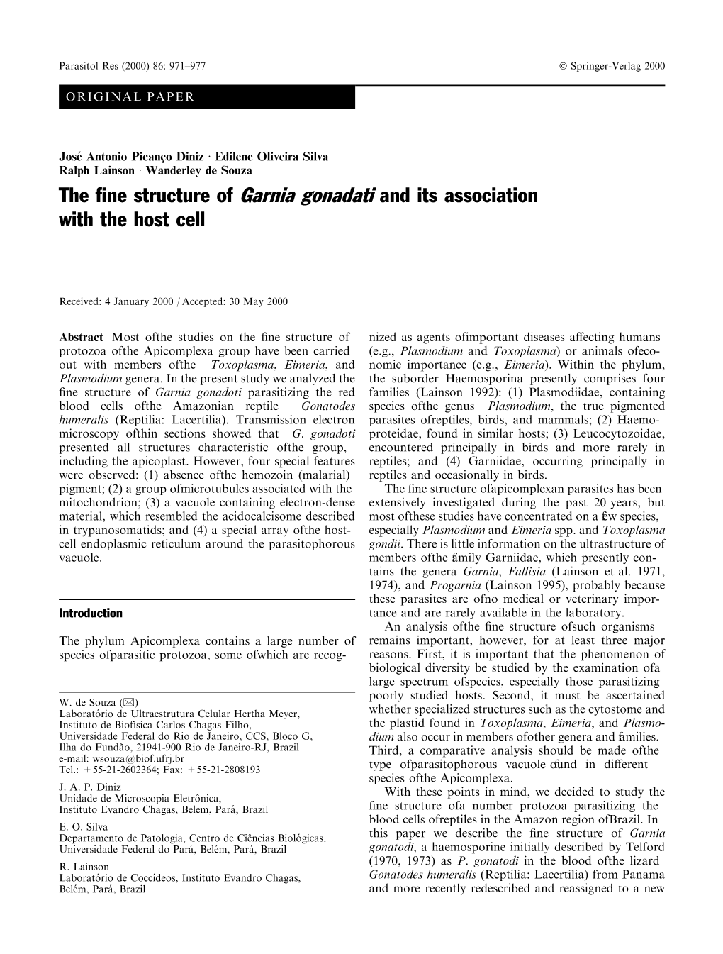 The ®Ne Structure of Garnia Gonadati and Its Association with the Host Cell