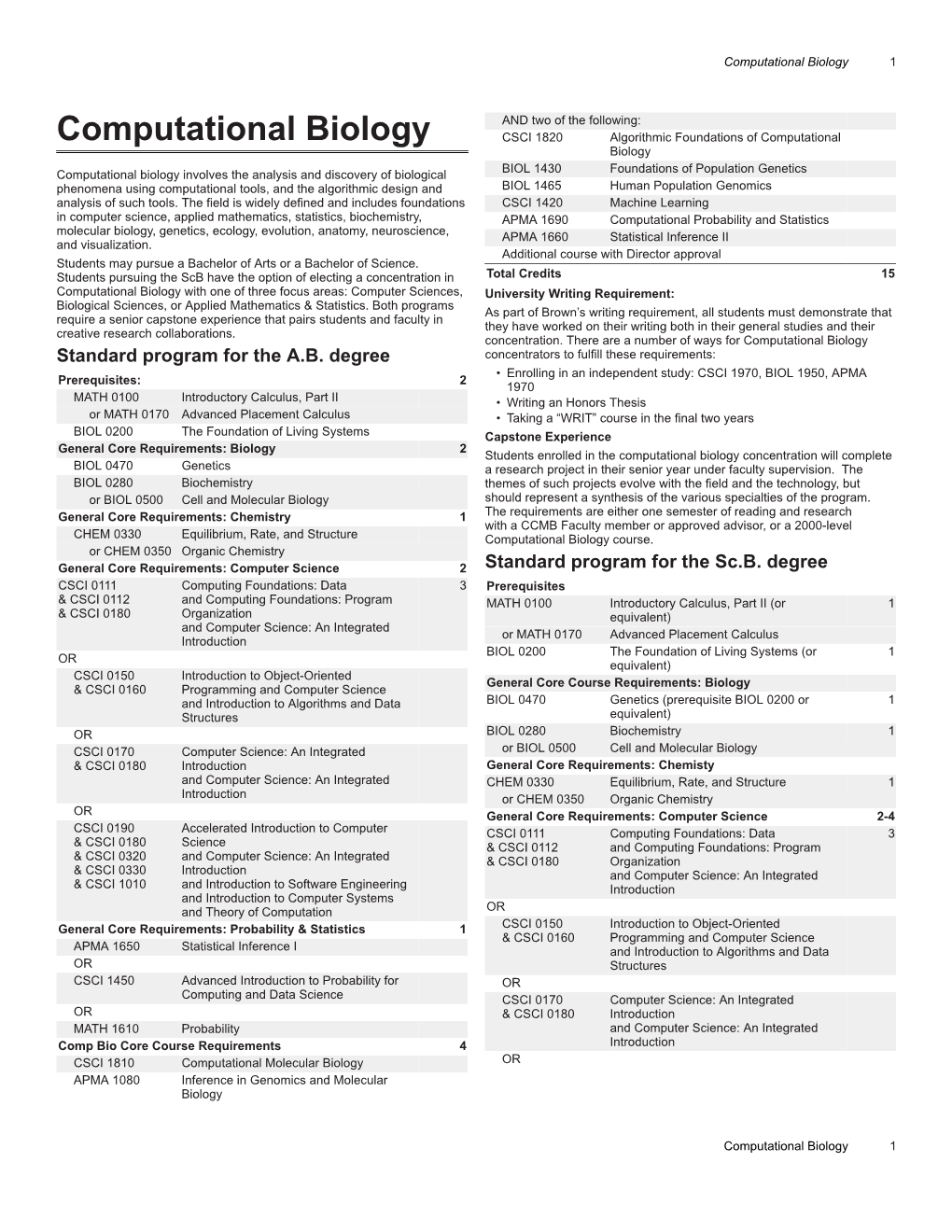 Computational Biology 1