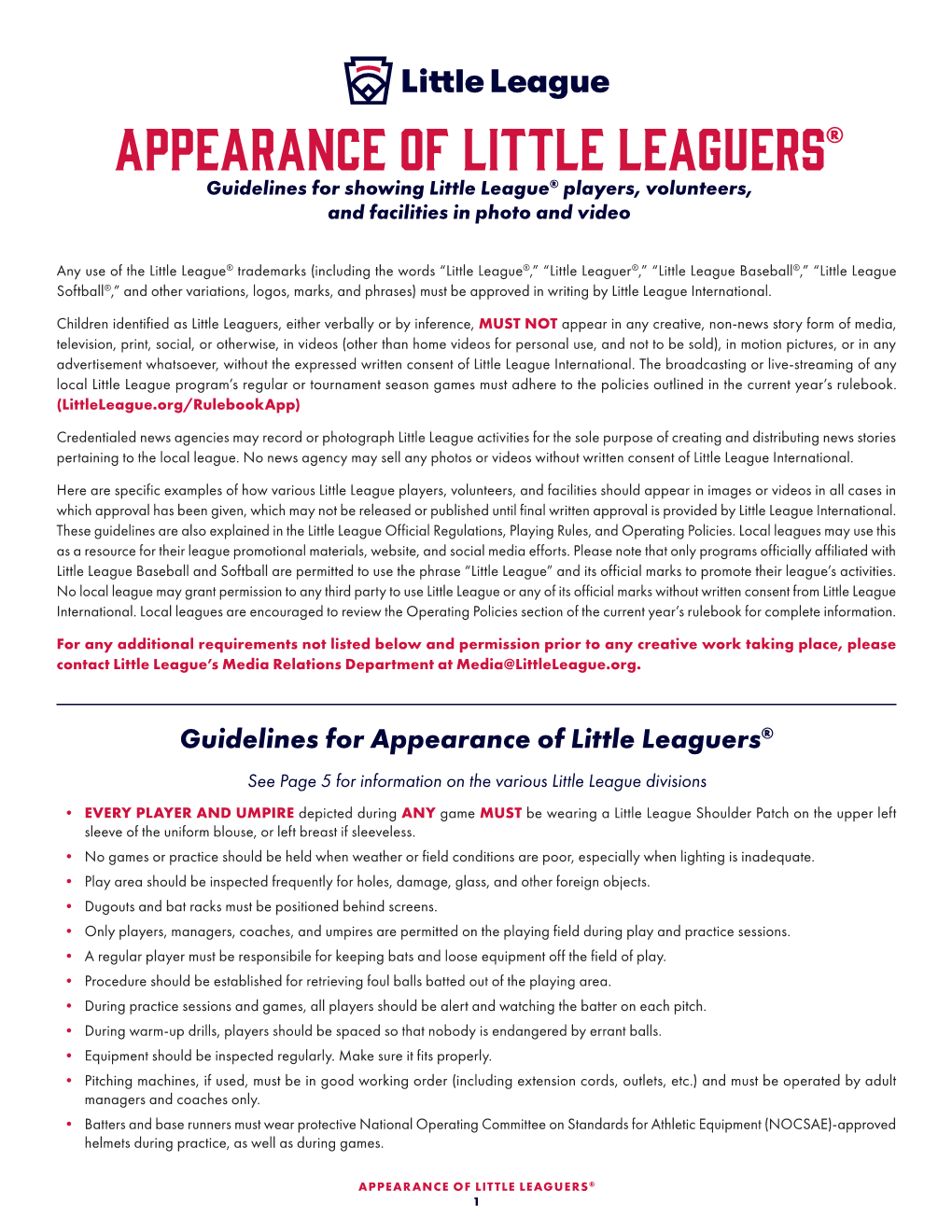 Guidelines for the Appearance of Little Leaguers in the Media