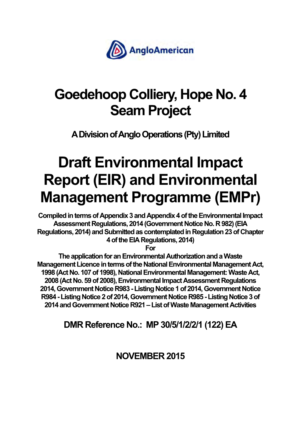 Draft Environmental Impact Report (EIR) and Environmental Management Programme (Empr)