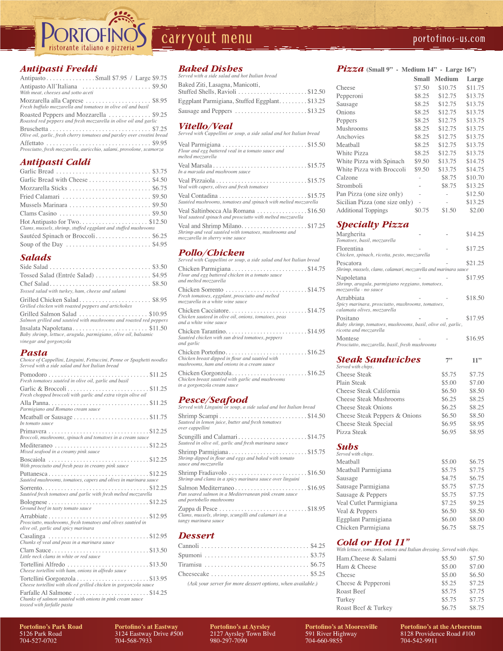 Carryout Menu Portofinos-Us.Com