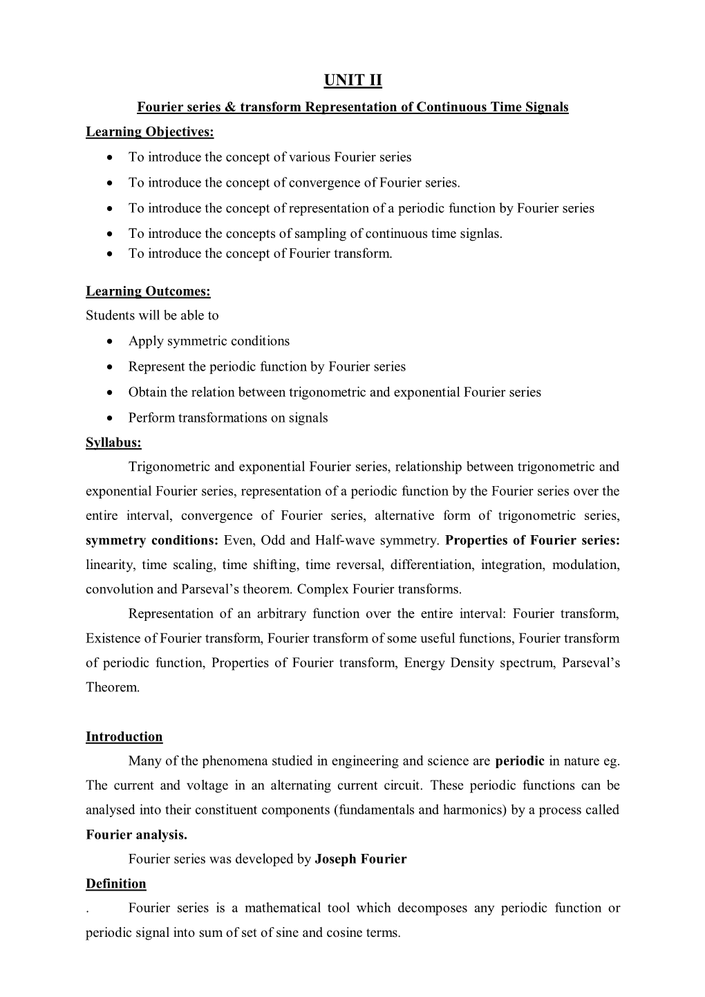 Fourier Series & Transform Representation of Continuous Time