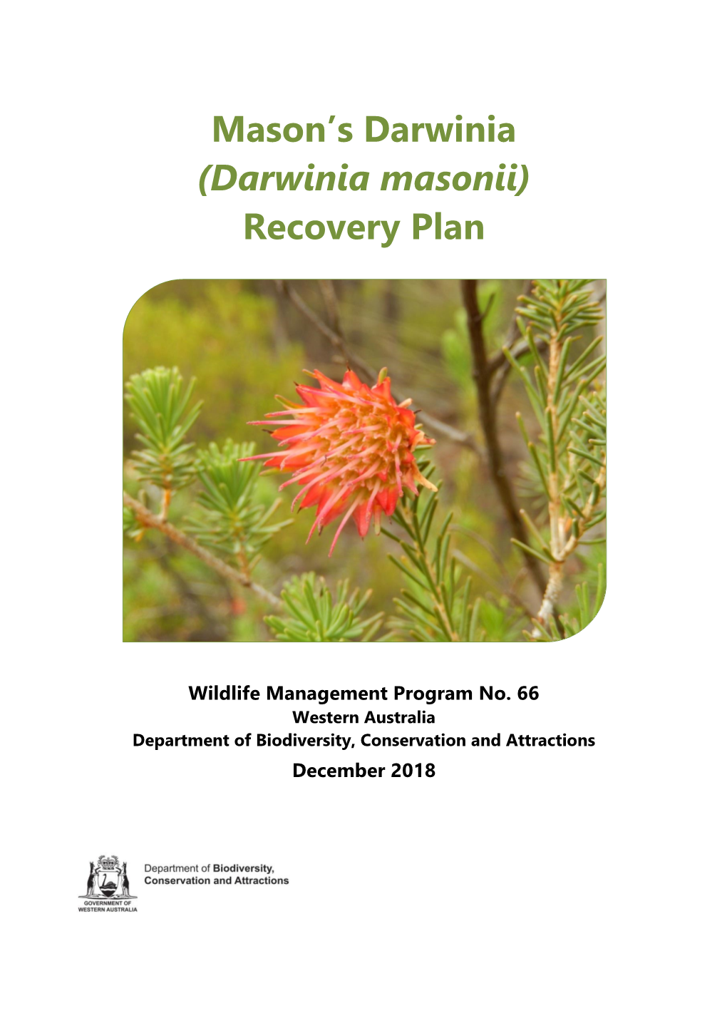 (Darwinia Masonii) Recovery Plan