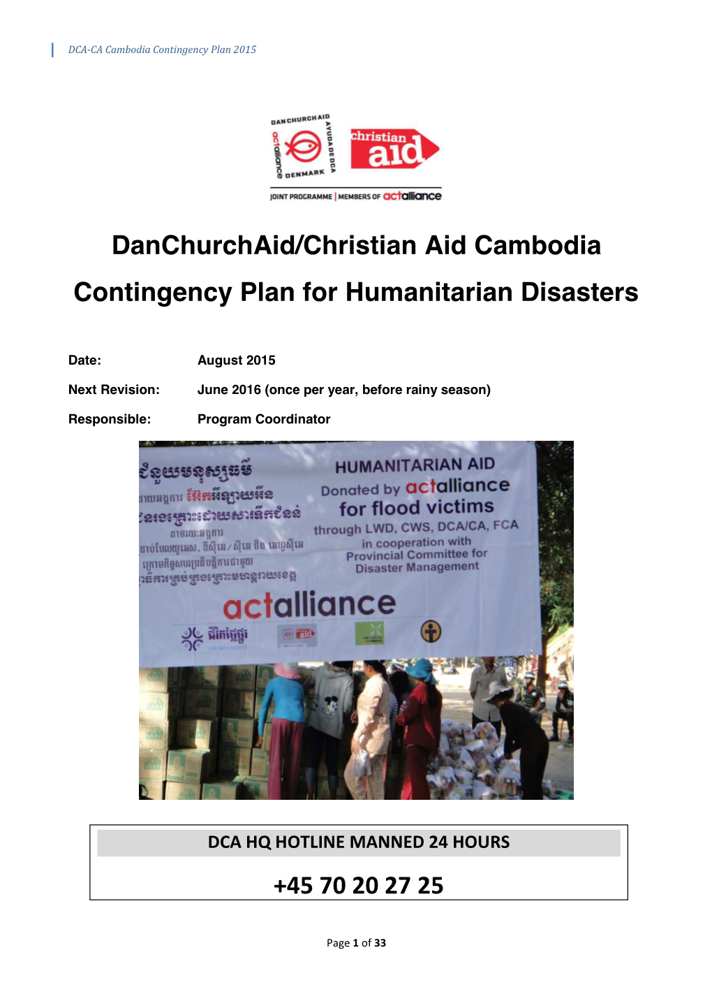 Danchurchaid/Christian Aid Cambodia Contingency Plan for Humanitarian Disasters