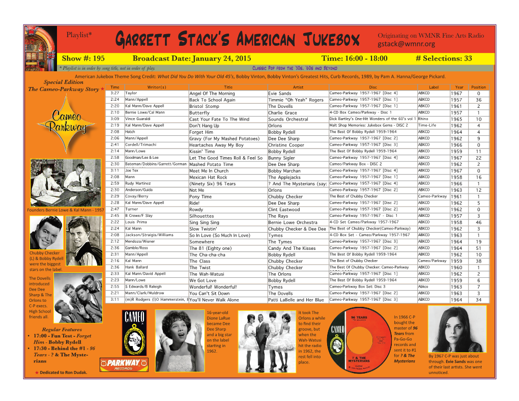 Garrett Stack's American Jukebox Originating on WMNR Fine Arts Radio