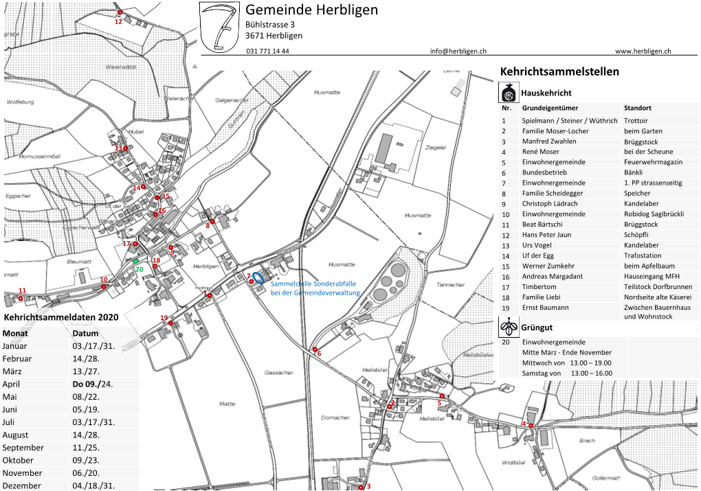 Gemeinde Herbligen 12 Bühlstrasse 3 3671 Herbligen 031 771 14 44 Info@Herbligen.Ch Kehrichtsammelstellen